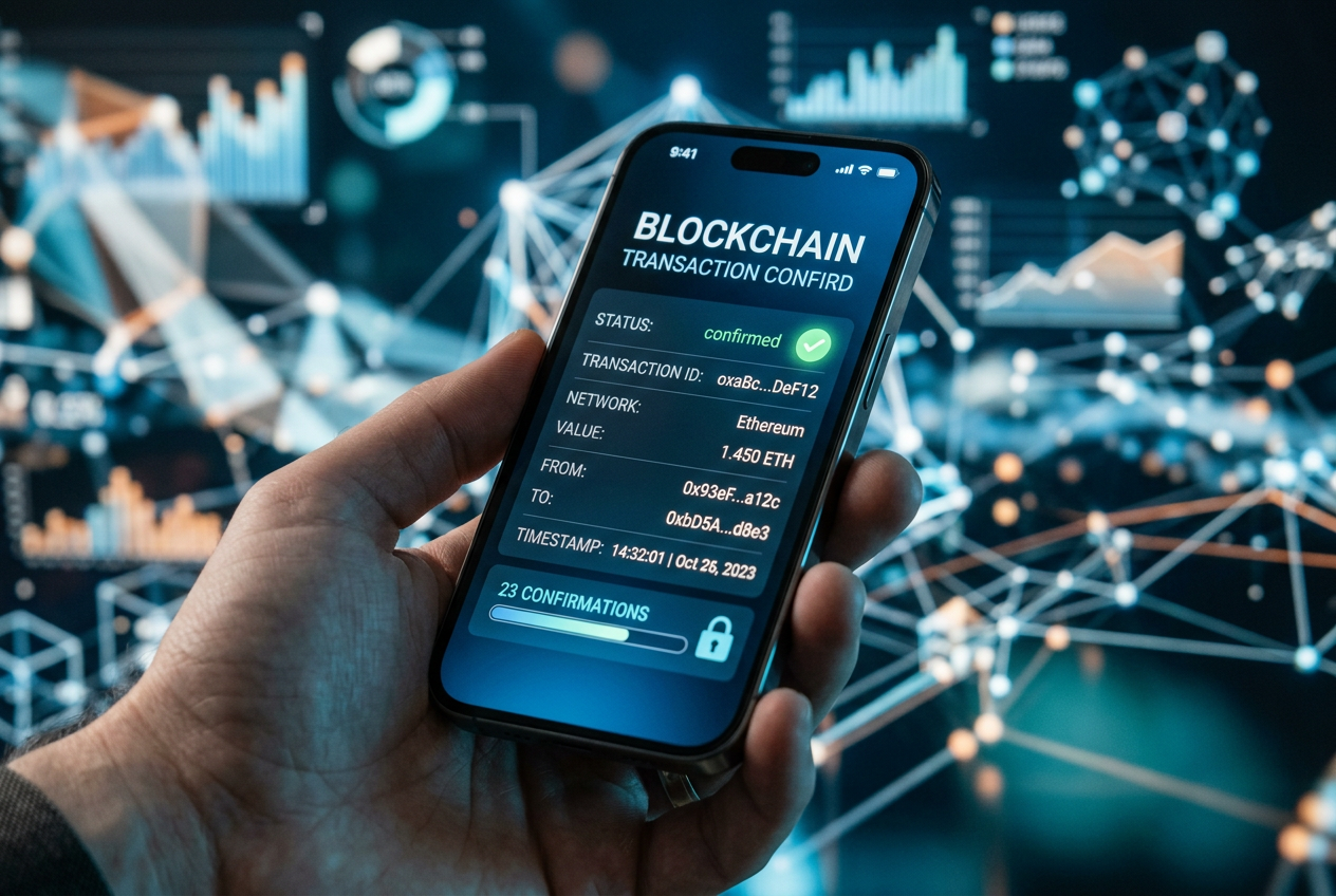 Proces bezpiecznej płatności kryptowalutowej na smartfonie
